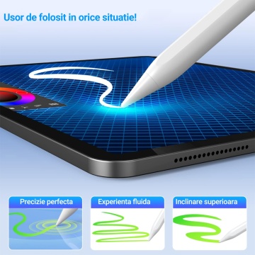 Stylus iPad Pen, WowStep®, Compatibil cu Tablete Apple, 10 Capete de Rezerva, Afisaj Procentaj Baterie, Alb - Img 8