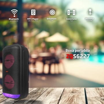 Boxa Portabila Tip Troler WowStep®, Microfon, 20W, 2400mAh, Conexiune USB, Doua Difuzoare 6.5 Inch - Img 2