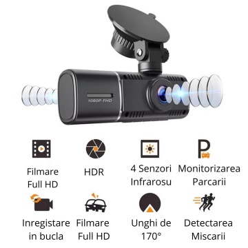 Camera Auto DVR Duala, WowStep®, Ecran LCD, Diagonala 1.5 inch, Full HD, Vedere Nocturna, Rezolutie de 1080p - Img 2