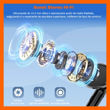 Casti Wireless Audio fara Fir RUNEX®, Model Urban CX20, Afisaj LED, Control Tactil, Autonomie 40h, Negru - Img 7
