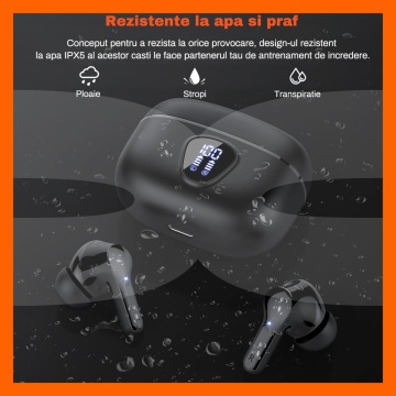 Casti Wireless Audio RUNEX®, Model Urban CX10, Afisaj LED, Control Tactil, Autonomie 30h, Negru - Img 4