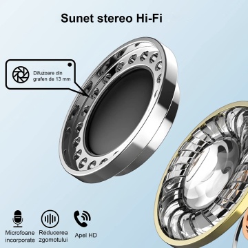 Casti Wireless, Bluetooth 5.3, Microfon, Control prin Atingere, Afisare LED, Autonomie 35h - Img 6