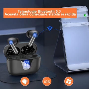 Casti Wireless, WowStep®, Bluetooth, Control prin Atingere, Afisare LED, Autonomie 25h - Img 3