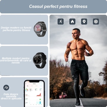 Ceas Smartwatch, Apelare Bluetooth, Asistenta Vocala, Curea Metalica din Silicon, Notificari Apeluri/Sms/Social Media, Monitorizare Activitati Fizice, Gold - Img 7