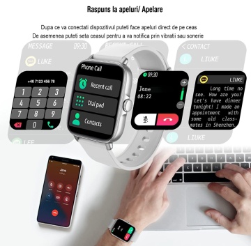Ceas Smartwatch Fitness, WowStep®, Notificari, Monitorizare Activitati, Somn, Ritm Cardiac, Pedometru, Gri - Img 3
