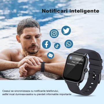 Ceas Smartwatch Fitness, WowStep®, Notificari, Monitorizare Activitati, Somn, Ritm Cardiac, Pedometru, Negru - Img 5