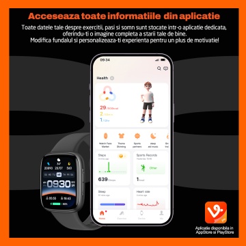 Ceas Smartwatch RUNEX® Active PX10, Ecran Amoled 1.85’’, Apeluri, Monitorizare Activitati Fizice, Autonomie 7 Zile, Negru - Img 6