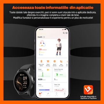 Ceas Smartwatch RUNEX® Active RX10, Ecran 1.27’’, Apeluri, Monitorizare Activitati Fizice, Autonomie 7 Zile, Negru - Img 5