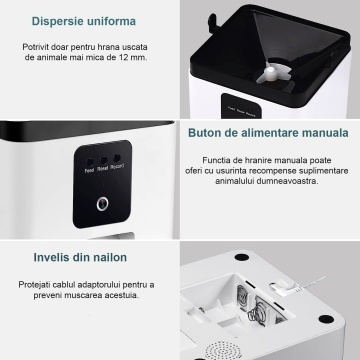 Hranitor Automat pentru Caini si Pisici, WowStep®, Wireless 5G, Sunet Bidirectional, Capacitate Dispenser Mancare 8l, Functie Adapator, Programabil, Aplicatie Telefon, Sursa Alimentare Duala, Camera Video cu Night Vision, Culoare Alb - Img 3