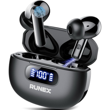 Resigilat - Casti Wireless Audio fara Fir RUNEX®, Model Urban CX20, Afisaj LED, Control Tactil, Autonomie 40h, Negru