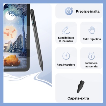 Resigilat - Stylus iPad Pen, Runex®, Compatibil cu Tablete Apple, 10 Capete de Rezerva, Afisaj Procentaj Baterie, Negru - Img 4