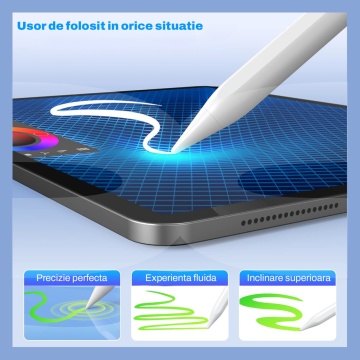 Resigilat - Stylus iPad Pen, Runex®, Compatibil cu Tablete Apple, 10 Capete de Rezerva, Afisaj Procentaj Baterie, Alb - Img 8