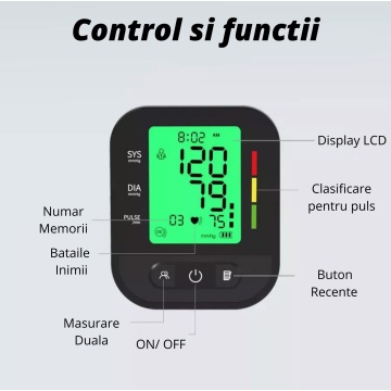 Tensiometru de brat, WowStep®, Masurare Tensiune Sistolica/Diastolica, Puls, Senzor de mare Precizie, Ecran LCD, Diagonala de 3.2 Inch, Manseta Reglabila, Portabil - Img 5