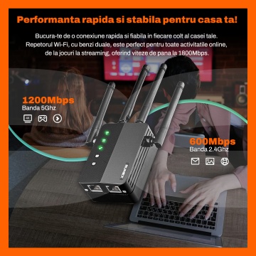 Amplificator Semnal Wireless RUNEX®, Extender Wi-Fi, 2.4GHz si 5Ghz, 200m, WAN si LAN - Img 2