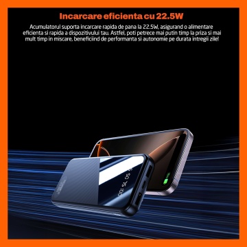 Baterie Externa Runex®, Model PB910, 10.000mAh, Power Bank Portabil, Incarcare Rapida 22.5W, 4 Porturi, Display LED, Compatibil Apple, Samsung, Universal, Acumulator 4 Cabluri, Type-C, Lightning, Micro-USB, USB-A - Img 3