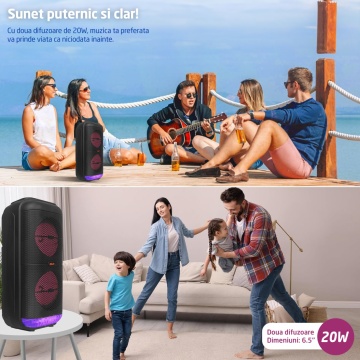 Boxa Portabila Tip Troler WowStep®, Microfon, 20W, 2400mAh, Conexiune USB, Doua Difuzoare 6.5 Inch - Img 3