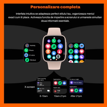 Ceas Smartwatch RUNEX® Active PX10, Ecran Amoled 1.85’’, Apeluri, Monitorizare Activitati Fizice, Autonomie 7 Zile, Roz - Img 3