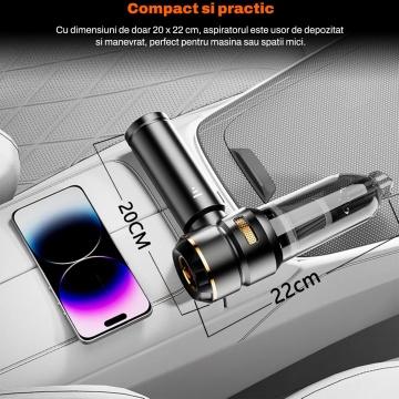 Resigilat - Aspirator Auto 7 in 1 Portabil, Runex®, Model Airo, 16000 PA, Baterie 6000mAh, Autonomie 30 minute, 100W, Motor Brushless, Aspirare, Suflare, Vacuum, 3 Viteze, Type-C, 7 Accesorii, Filtru HEPA, Aspirator Masina si Casa - Img 5