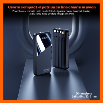 Resigilat - Baterie Externa Runex®, Model PB910, 20.000mAh, Power Bank Portabil, Incarcare Rapida 22.5W, 4 Porturi, Display LED, Compatibil Apple, Samsung, Universal, Acumulator 4 Cabluri, Type-C, Lightning, Micro-USB, USB-A - Img 7
