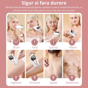 Resigilat - Epilator IPL WowStep®, epilare definitiva fara durere, 999.999 impulsuri, Tehnologie IPL, 5 trepte de intensitate, pentru barbati si femei, Senzor Piele, fata, corp, axila si inghinal - Img 7