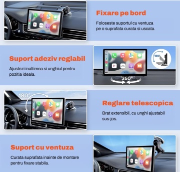 Resigilat - Sistem Navigatie Auto Portabil Runex®, CarPlay si Android Auto Wireless, Interfata in Limba Romana, Ecran Touchscreen 9 Inch, Bluetooth 5.0, Control Vocal Siri si Google Assistant, Camera Marsarier HD Inclusa, Unghi 170°, Vedere Noaptea - Img 7
