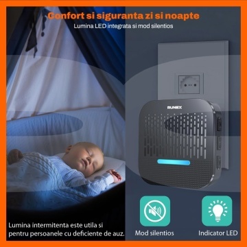 Resigilat - Sonerie Wireless Cu 1 Receptor Runex®, pentru Usa, Poarta, Exterior, Digitala, Electrica, Raza De Actiune 300 m fara Fir, IP65, 55 Melodii, 5 Niveluri De Volum, 110 dB, Indicator LED, Alimentare La Priza AC, Negru - Img 6
