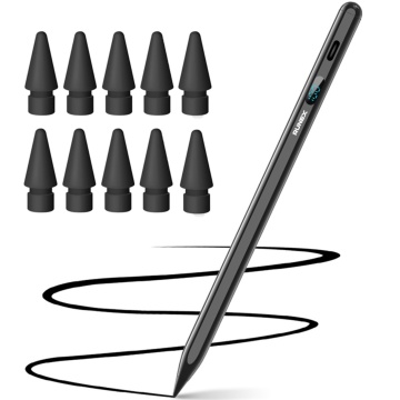Resigilat - Stylus iPad Pen, Runex®, Compatibil cu Tablete Apple, 10 Capete de Rezerva, Afisaj Procentaj Baterie, Negru