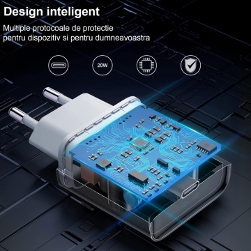 Set Incarcator WowStep® Cablu Type-C Lightning, 100 cm, Adaptor Retea Incarcare Rapida 20W, Gri - Img 3