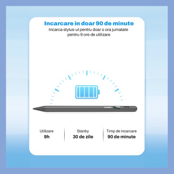 Stylus iPad Pen, Runex®, Compatibil cu Tablete Apple, 10 Capete de Rezerva, Afisaj Procentaj Baterie, Negru - Img 5