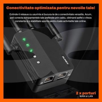 Amplificator Semnal Wireless RUNEX®, Extender Wi-Fi, 2.4GHz si 5Ghz, 200m, WAN si LAN - Img 3