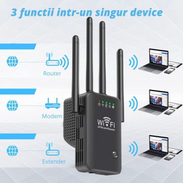 Amplificator Semnal Wireless, WowStep®, 4 Antene, Retea 2.4 Hz, 300 Mbps, Slot LAN, Negru - Img 2