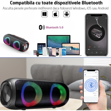 Boxa Portabila WowStep®, Bluetooth, 30W, 4000mAH, Lumini RGB, Conexiune USB, Auxiliar, Card SD, Radio - Img 2