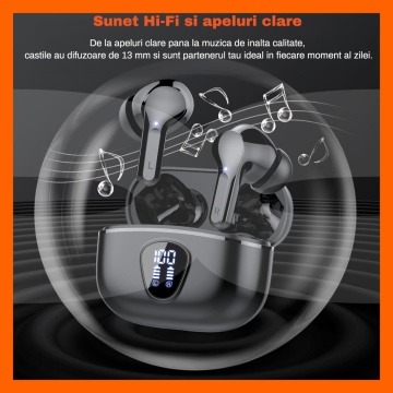 Casti Wireless Audio RUNEX®, Model Urban CX10, Afisaj LED, Control Tactil, Autonomie 30h, Negru - Img 6