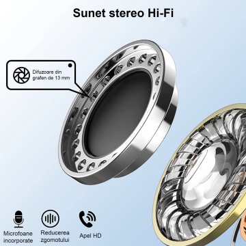 Casti Wireless, Bluetooth 5.3, Microfon, Control prin Atingere, Afisare LED, Autonomie 35h - Img 4