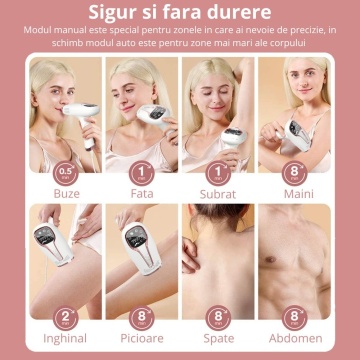 Epilator IPL WowStep®, epilare definitiva fara durere, 999.999 impulsuri, Tehnologie IPL, 5 trepte de intensitate, pentru barbati si femei, Senzor Piele, fata, corp, axila si inghinal - Img 7