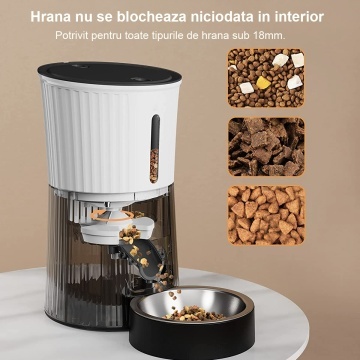 Hranitor Automat pentru Caini si Pisici, WowStep®, Inregistrare Voce, Capacitate Dispenser Mancare 4l, Functie Adapator, Programabil, 6 Mese Automate, Sursa Alimentare Duala, Alb - Img 6