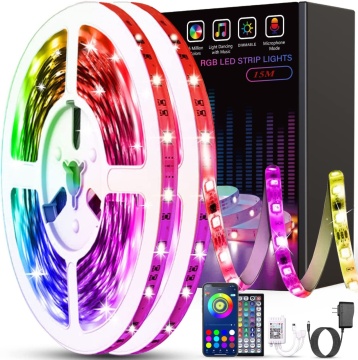 Kit Banda LED, WowStep® 15 Metri, 5050 RGB, Latime 10mm, Aplicatie Telefon, WI-FI, Senzor Sunet, Telecomanda, Multicolor