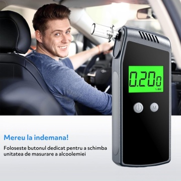 Resigilat - Alcool Tester Digital, WowStep®, Etilotest Profesional Portabil, Acuratete de 0.01% BAC, Negru - Img 2