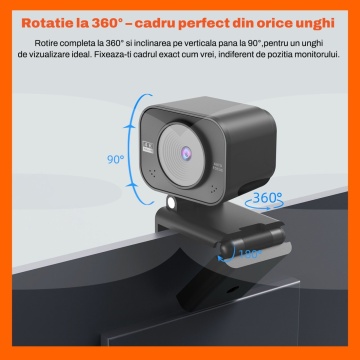 Resigilat - Camera Web Runex® 4K, 8MP, Auto-Focus Rotire 360 Grade, Microfon Dual, Trepied - Img 7