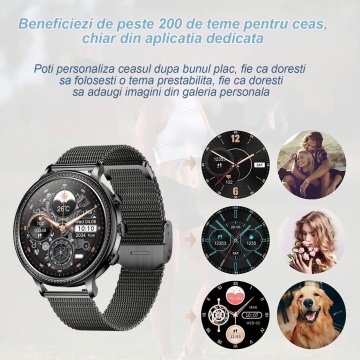 Resigilat - Ceas Smartwatch, Apelare Bluetooth, Asistenta Vocala, Curea Metalica din Silicon, Notificari Apeluri/Sms/Social Media, Monitorizare Activitati Fizice, Gold - Img 3