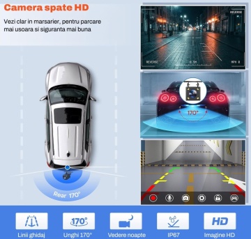 Resigilat - Sistem Navigatie Auto Portabil Runex®, CarPlay si Android Auto Wireless, Interfata in Limba Romana, Ecran Touchscreen 9 Inch, Bluetooth 5.0, Control Vocal Siri si Google Assistant, Camera Marsarier HD Inclusa, Unghi 170°, Vedere Noaptea - Img 4
