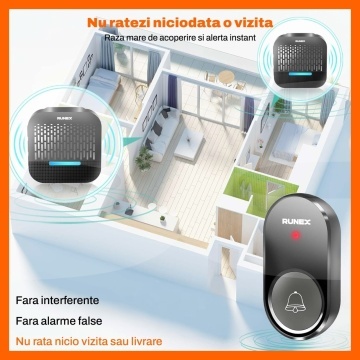 Resigilat - Sonerie Wireless Cu 1 Receptor Runex®, pentru Usa, Poarta, Exterior, Digitala, Electrica, Raza De Actiune 300 m fara Fir, IP65, 55 Melodii, 5 Niveluri De Volum, 110 dB, Indicator LED, Alimentare La Priza AC, Negru - Img 3