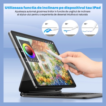 Resigilat - Stylus iPad Pen, Runex®, Compatibil cu Tablete Apple, 10 Capete de Rezerva, Afisaj Procentaj Baterie, Alb - Img 2