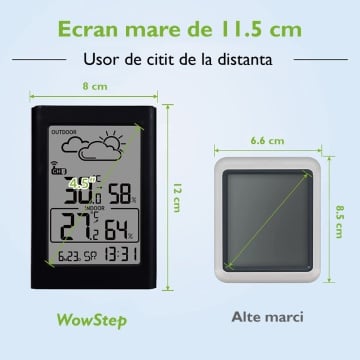 Statie Meteo fara Fir cu Senzor Exterior, WowStep®, Termometru si Higrometru, Prognoza Meteo, Masurare Temperatura si Umiditate, Negru - Img 4