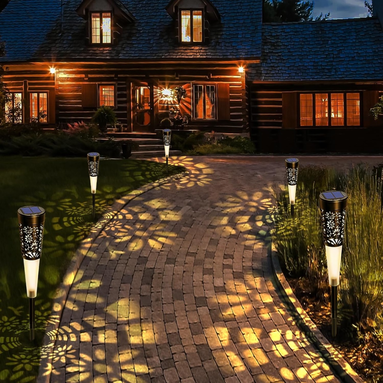 6 x Lampa solara decorativa pentru gradina, lumina calda, negru - 1 | YEO
