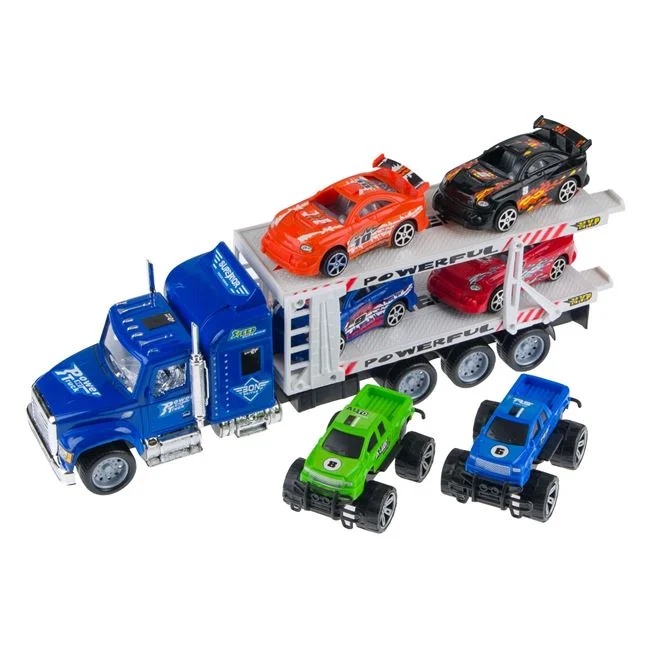 Camion de curse, cu 2 vehicule 4x4 si 4 masini de curse, 54.5x9x16.5cm, multicolor - 1 | YEO