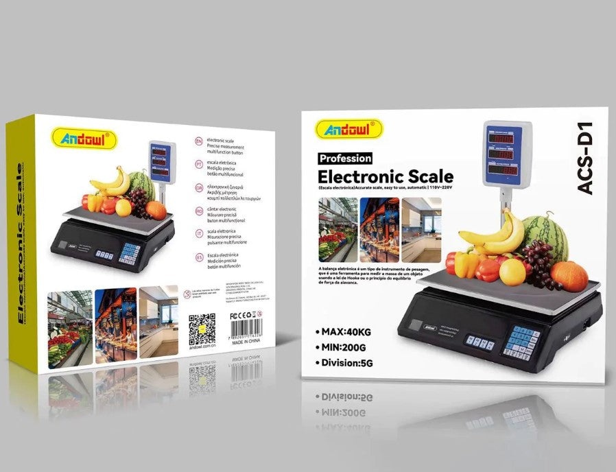 Cantar electronic comercial ACS-D1, max. 40kg, pentru magazine, digital, afisaj LCD, negru-argintiu - 2 | YEO