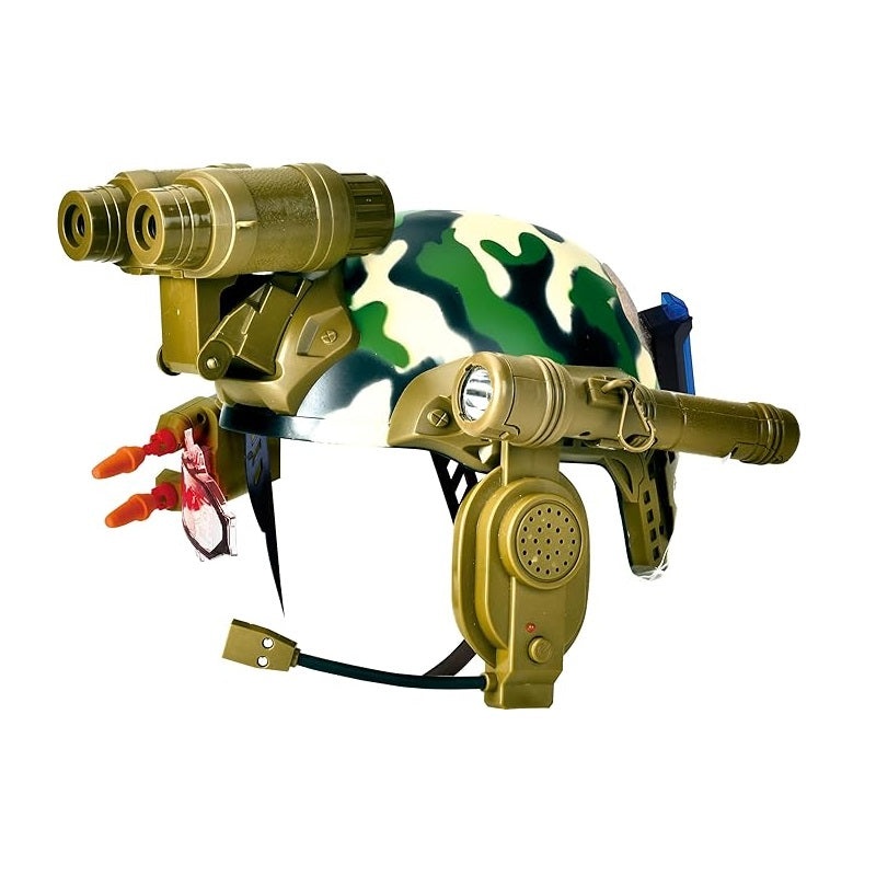 Casca de Armata de Jucarie, pentru Copii peste 6 ani, cu Lumina LED, Binoclu si Ochelari, Verde Camuflaj - 2 | YEO