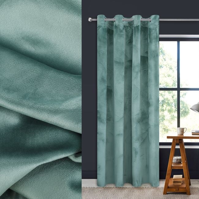 Draperie decorativa, tip blackout - nu lasa lumina sa treaca, cu aspect de piele suede, cu inele, 140x260 cm, verde menta - 1 | YEO
