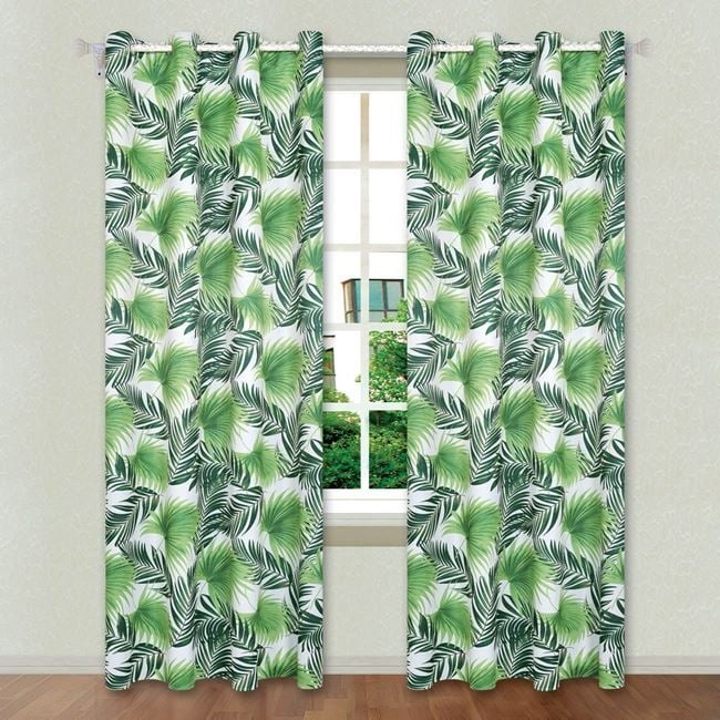 Draperie decorativa, tip blackout - nu lasa lumina sa treaca, cu inele, model cu frunze tropicale, 140x260 cm, multicolor - 1 | YEO